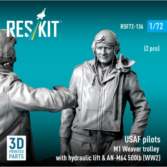 Reskit Rsf72-0136 1/72 Usaf Pilots 2pcs M1 Weaver Hydraulic Bomb Lift An-m64 500lb Ww2 3d Printed