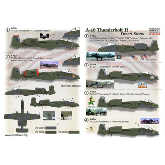 Print Scale 48-255 1/48 Decal For A-10 Thunderbolt Desert Storm Part 2