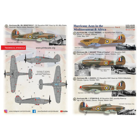 Print Scale 48-256 1/48 Decal For Hurricane Aces In The Mediterranean Africa Part 4