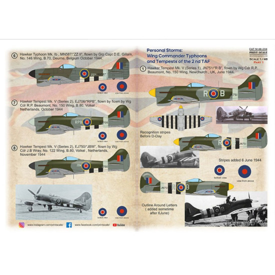 Print Scale 48-294 1/48 Decal For Personal Storm Wings Commander Typhoon And Tempests Of The 2nd Taf Part 1