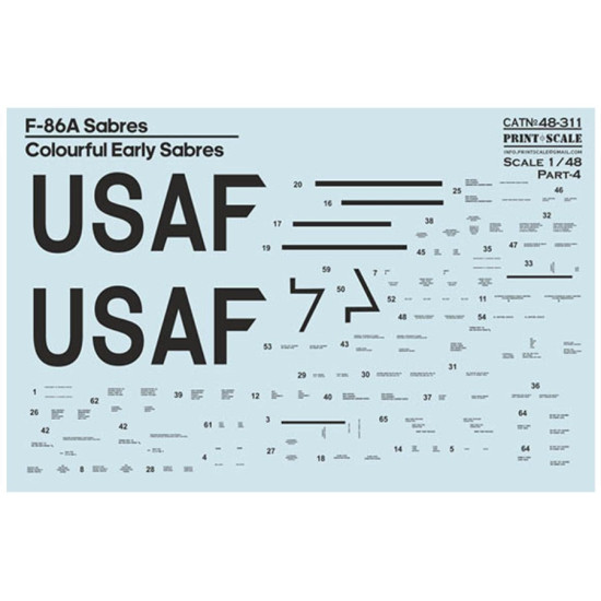 Print Scale 48-311 1/48 Decal For F-86a Colorful Early Sabres The Complete Set 2 Leaf Part 4