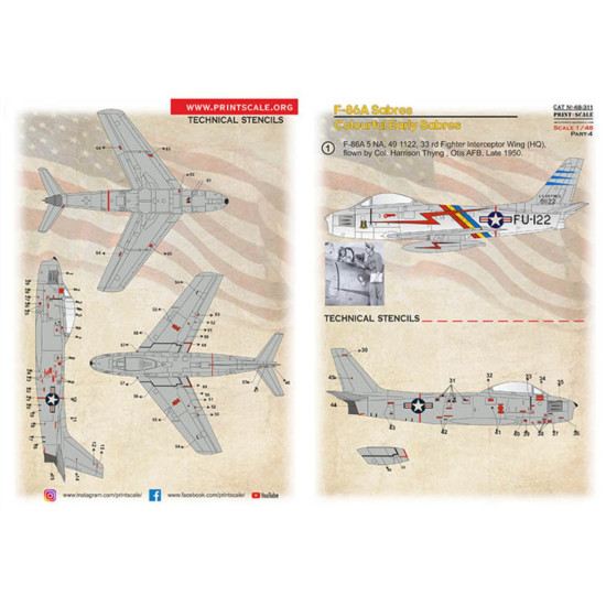 Print Scale 48-311 1/48 Decal For F-86a Colorful Early Sabres The Complete Set 2 Leaf Part 4