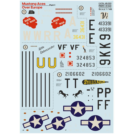 Print Scale 48-320 1/48 Decal For P-51 Mustang Aces Over Evrope Part 1