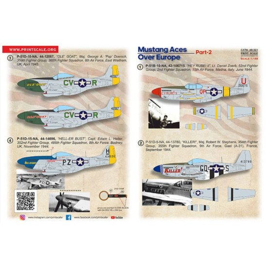 Print Scale 48-321 1/48 Decal For P-51 Aces Over Evrope Part 2