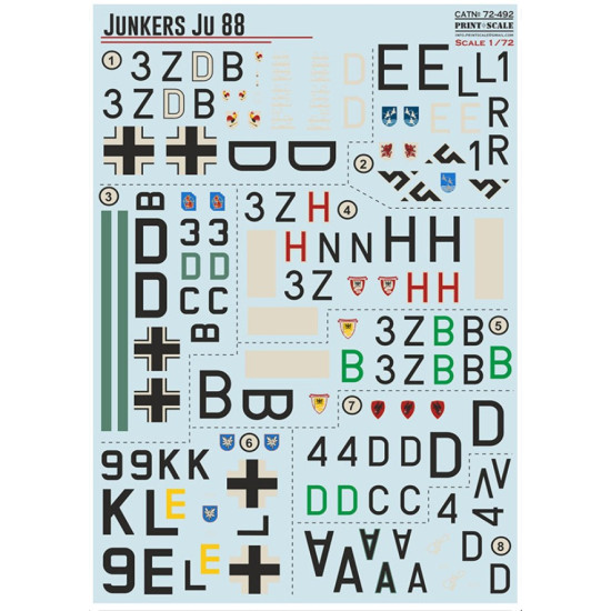 Print Scale 72-492 1/72 Decal For Ju-88 A The Complete Set 1/5 Leaf
