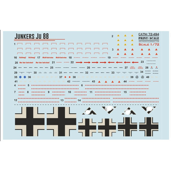 Print Scale 72-494 1/72 Decal For Ju-88 Western Front The Complete Set 1/5 Leaf