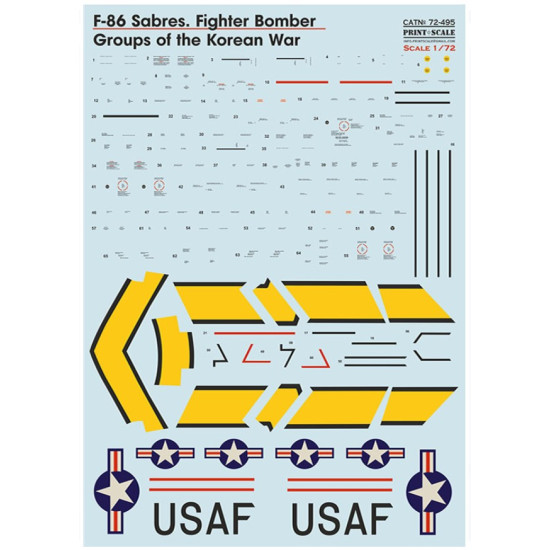 Print Scale 72-495 1/72 Decal For F-86 Sabres Of The Fighter Bomber Groups The Complete Set 2 Leaf
