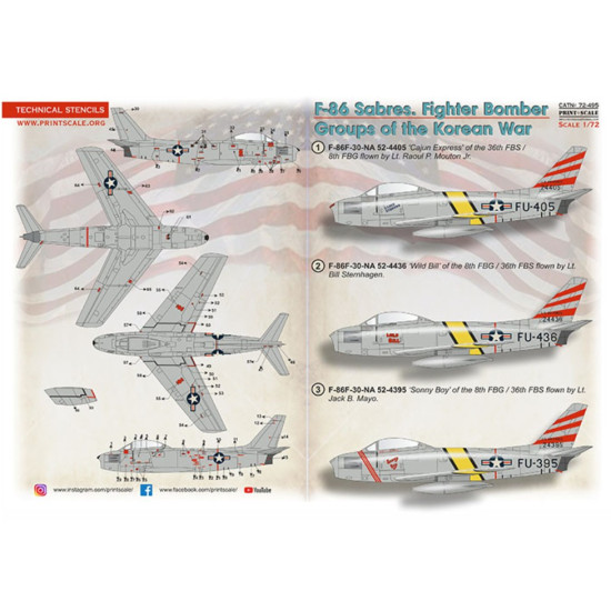 Print Scale 72-495 1/72 Decal For F-86 Sabres Of The Fighter Bomber Groups The Complete Set 2 Leaf