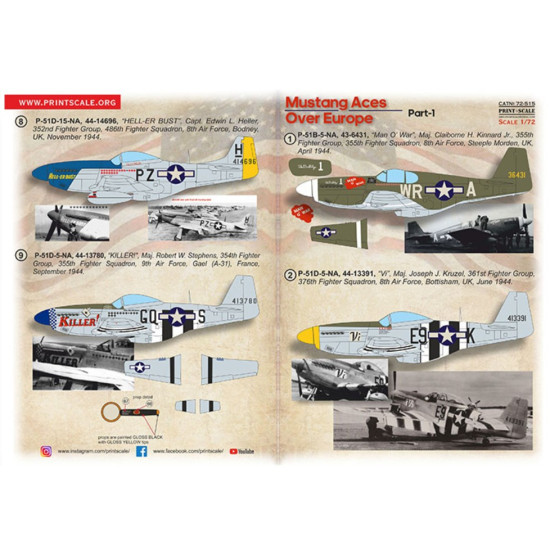 Print Scale 72-515 1/72 Decal For P-51 Aces Over Europe Part 1