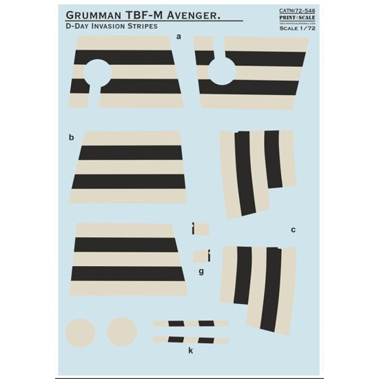 Print Scale 72-546 1/72 Decal For Grumman Tbf/M Avenger D-day Invasion Stripes