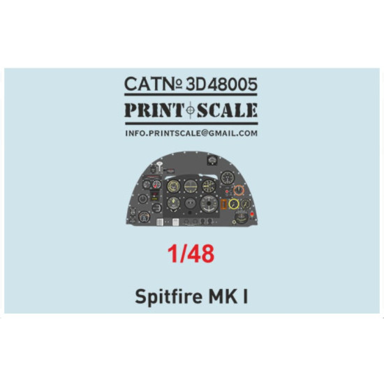 Print Scale Prs3d48-005 1/48 Spitfire Mk I 3D decal Instrument Panel