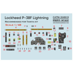 Print Scale Prs3d48-013 1/48 Lockheed P-38f Lightning 3D decal Instrument Panel