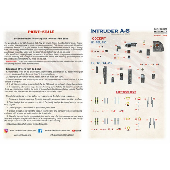Print Scale Prs3d48-014 1/48 Grumman A-6 Intruder 3D decal Instrument Panel