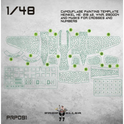 77propeller Prp091 1/48 Camouflage Painting Template Heinkel He-219 A2 Wnr 290004 And Masks For Crosses And Numbers