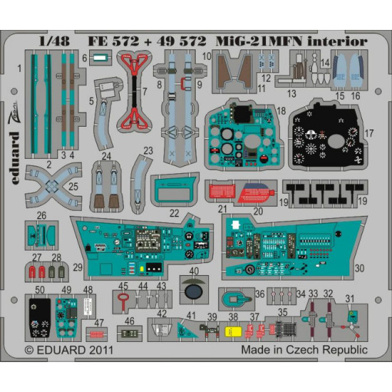 Photoetched set MiG-21MFN interior (self adhesive), for Eduard kit 1/48 Eduard 49572