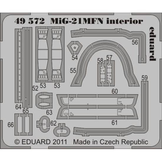 Photoetched set MiG-21MFN interior (self adhesive), for Eduard kit 1/48 Eduard 49572