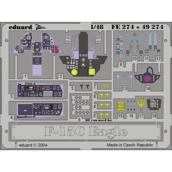 Photoetched set 1/48 F-15C Eagle, for Hasegawa kit 1/48 EDUARD FE274 Photoetched set 1/48 F-15C Eagle, for Hasegawa kit 1/48 EDUARD FE274