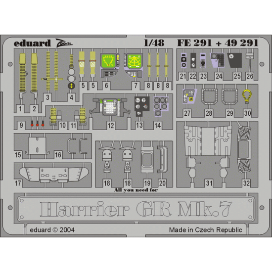 Photoetched set 1/48 Harrier GR Mk.7, for Hasegawa kit 1/48 EDUARD FE291