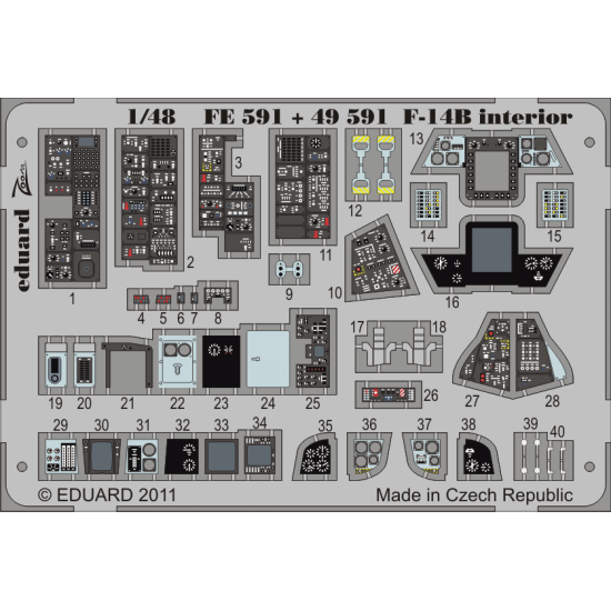 Photoetched set 1/48 F-14B interior (self adhesive), for HobbyBoss kit 1/48 EDUARD FE591