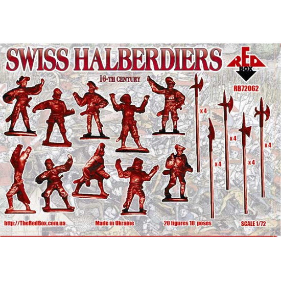 Swiss halberdiers, 16th century 20 FIGURES ON 10 POSES 1/72 RED BOX 72062