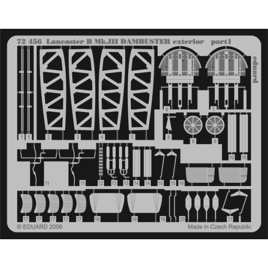 Photoetched set 1/72 Lancaster B Mk.III Dambuster exterior, for Hasegawa kit 1/72 Eduard 72456