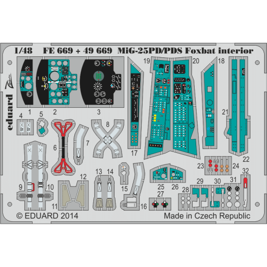 Photoetched set 1/48 MiG-25PD/PDS Foxbat interior (self adhesive), for Kitty Hawk kit 1/48 EDUARD 49669