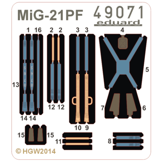 Photoetched set 1/48 MiG-21PF seatbelts FABRIC, for Eduard kit 1/48 EDUARD 49071