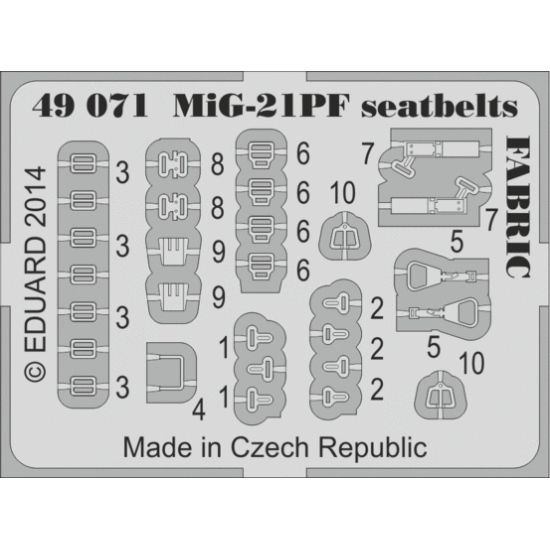 Photoetched set 1/48 MiG-21PF seatbelts FABRIC, for Eduard kit 1/48 EDUARD 49071