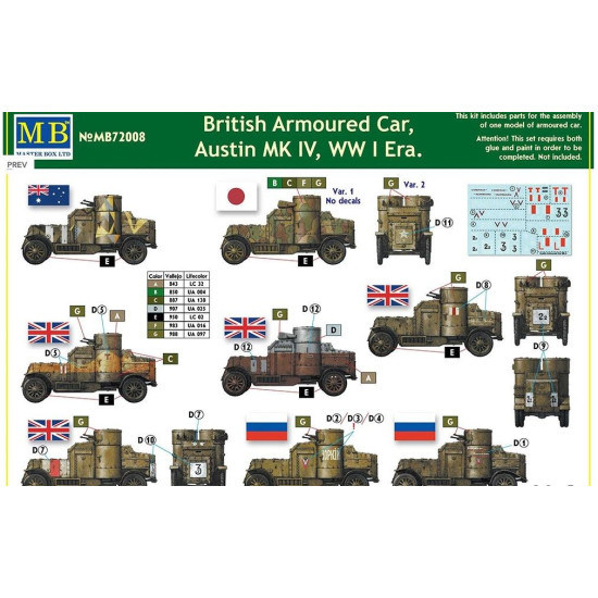 British Armoured Car, Austin, MK IV, WW I Era7 1/72 MASTER BOX 72008