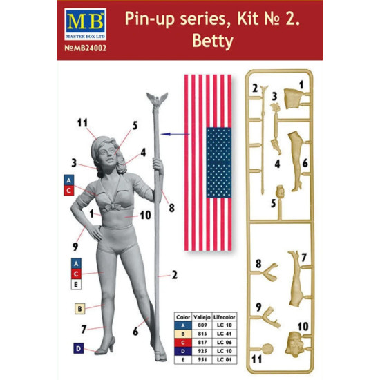 Us Stock American Beauty Girl Pin-up Series Betty Plastic Model Kit 1/24 Master Box 24002