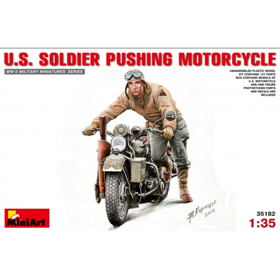 U.S. SOLDIER PUSHING MOTORCYCLE 1/35 MINIART 35182