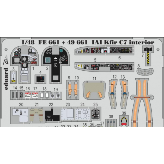 PHOTO-ETCHED SET 1/48 IAI KFIR C7 INTERIOR (SELF ADHESIVE), FOR AMK KIT 1/48 EDUARD FE661