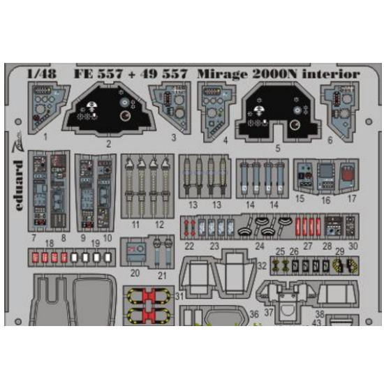 PHOTO-ETCHED SET 1/48 MIRAGE 2000N INTERIOR, FOR KINETIC MODEL KIT 1/48 EDUARD FE557