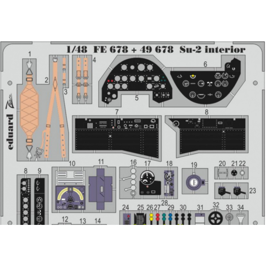 PHOTO-ETCHED SET 1/48 SU-2 INTERIOR (SELF ADHESIVE), FOR ZVEZDA KIT 1/48 EDUARD FE678