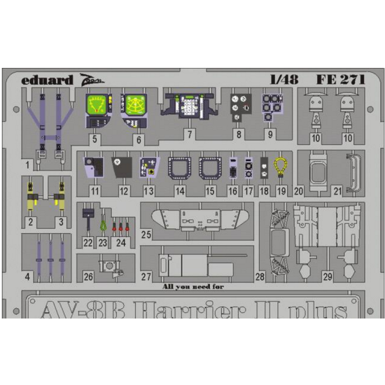 PHOTO-ETCHED SET 1/48 AV-8B HARRIER II PLUS COLOR, FOR HASEGAWA KIT 1/48 EDUARD 49271