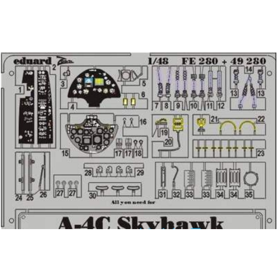 PHOTO-ETCHED SET 1/48 A-4C SKYHAWK, FOR HASEGAWA KIT 1/48 EDUARD FE280