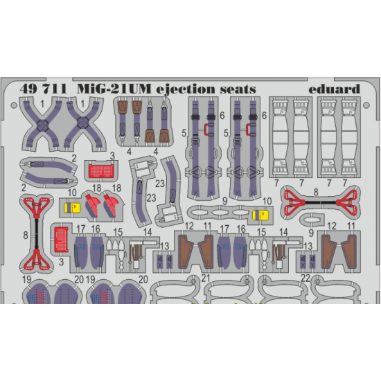 PHOTO-ETCHED SET 1/48 MIG-21UM EJECTION SEATS, FOR TRUMPETER KIT 1/48 EDUARD 49711