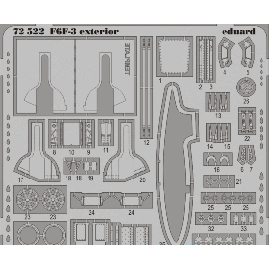 PHOTO-ETCHED SET 1/72 F6F-3 EXTERIOR, FOR EDUARD KIT 1/72 EDUARD EDU-72522