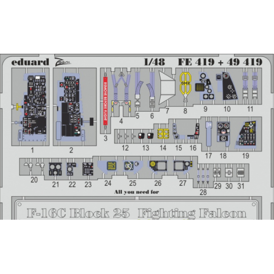 PHOTO-ETCHED SET 1/48 F-16C BLOCK 25 FIGHTING FALCON S.A., FOR TAMIYA KIT 1/48 EDUARD 49419