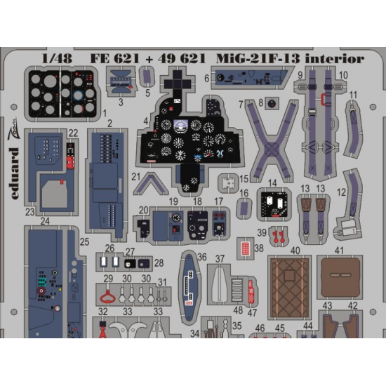 PHOTO-ETCHED SET 1/48 MIG-21F-13 S.A., FOR TRUMPETER KIT 1/48 EDUARD 49621