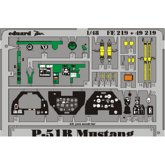 PHOTO-ETCHED SET 1/48 P-51B MUSTANG, FOR TAMIYA KIT 1/48 EDUARD FE219