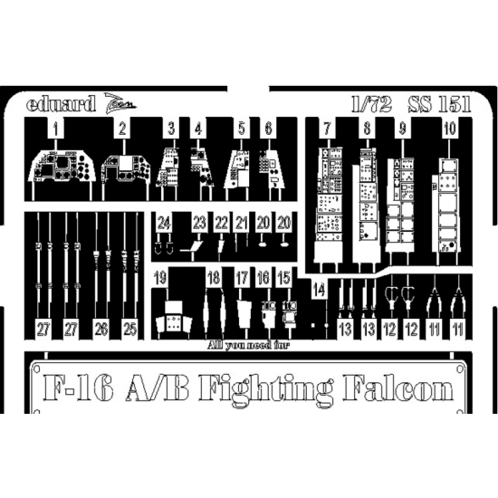 PHOTOETCHED SET F-16A/B 1/72 EDUARD SS151