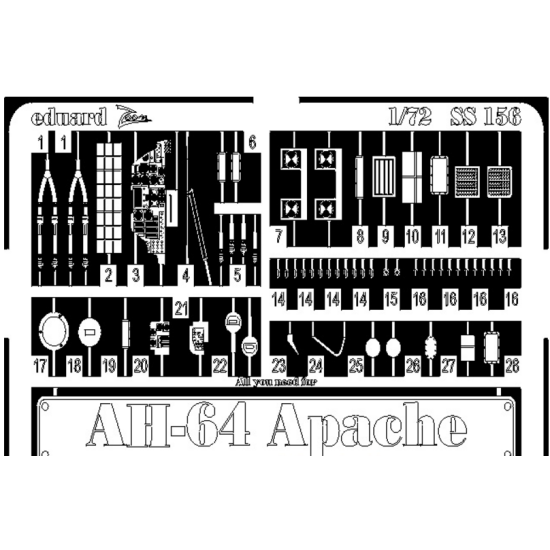 PHOTOETCHED SET AH-64 APACHE 1/72 EDUARD SS156