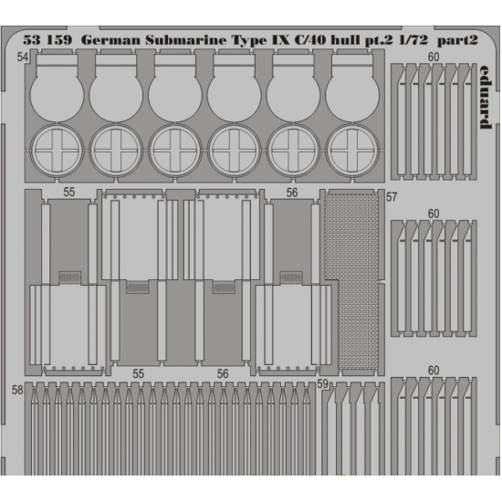 PHOTO-ETCHED SET GERMAN SUBMARINE TYPE IX C/40 HULL PT. 2, FOR REVELL KIT 1/72 EDUARD EDU-53159