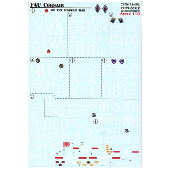 DECAL 1/72 FOR F4U CORSAUR OF THE KOREAN WAR 1/72 PRINT SCALE 72-052