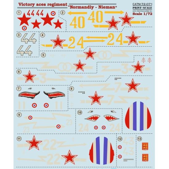 DECAL 1/72 FOR VICTORY ACES REGIMENT NORMANDIE-NIEMAN 1/72 PRINT SCALE 72-071