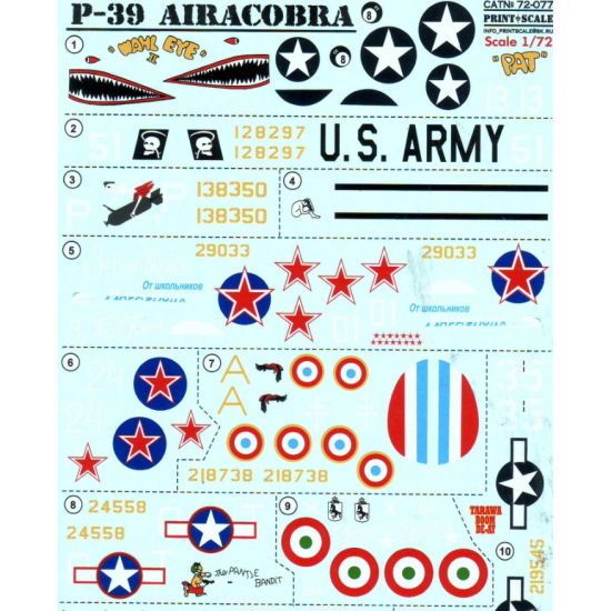 DECAL 1/72 FOR P-39 AIRACOBRA 1/72 PRINT SCALE 72-077