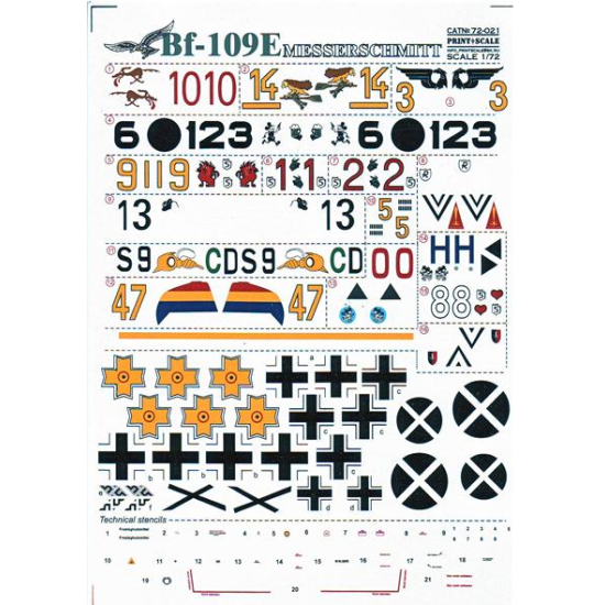 DECAL 1/72 FOR MESSERSCHMITT ME-109 E 1/72 PRINT SCALE 72-021