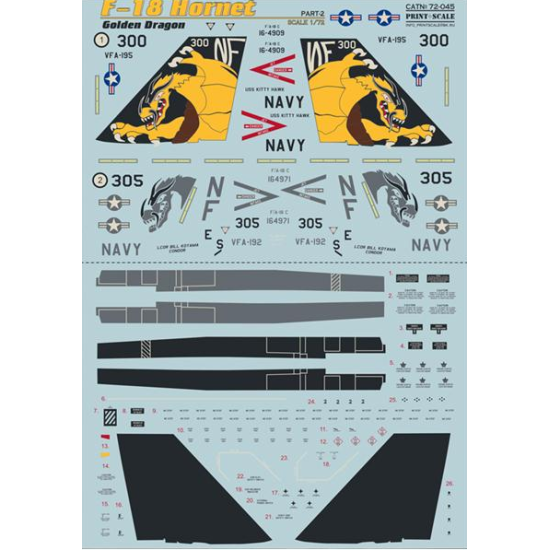 DECAL 1/72 FOR F-18 HORNET, PART 2 1/72 PRINT SCALE 72-045