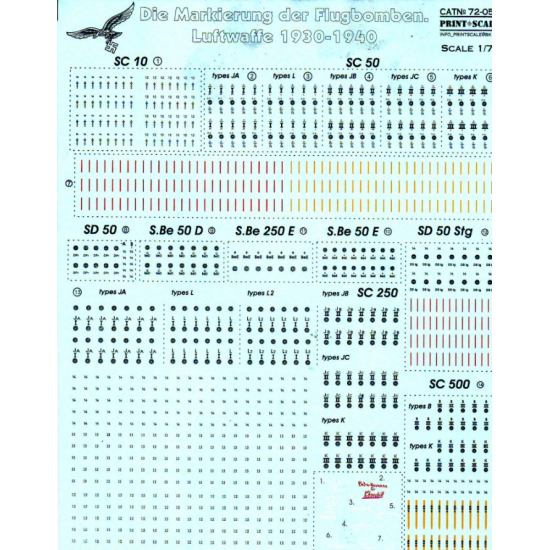 DECAL 1/72 FOR DIE MARKIERUNG DER FLUGBOMBEN.LUFTWAFFE 1930-1940 1/72 PRINT SCALE 72-057